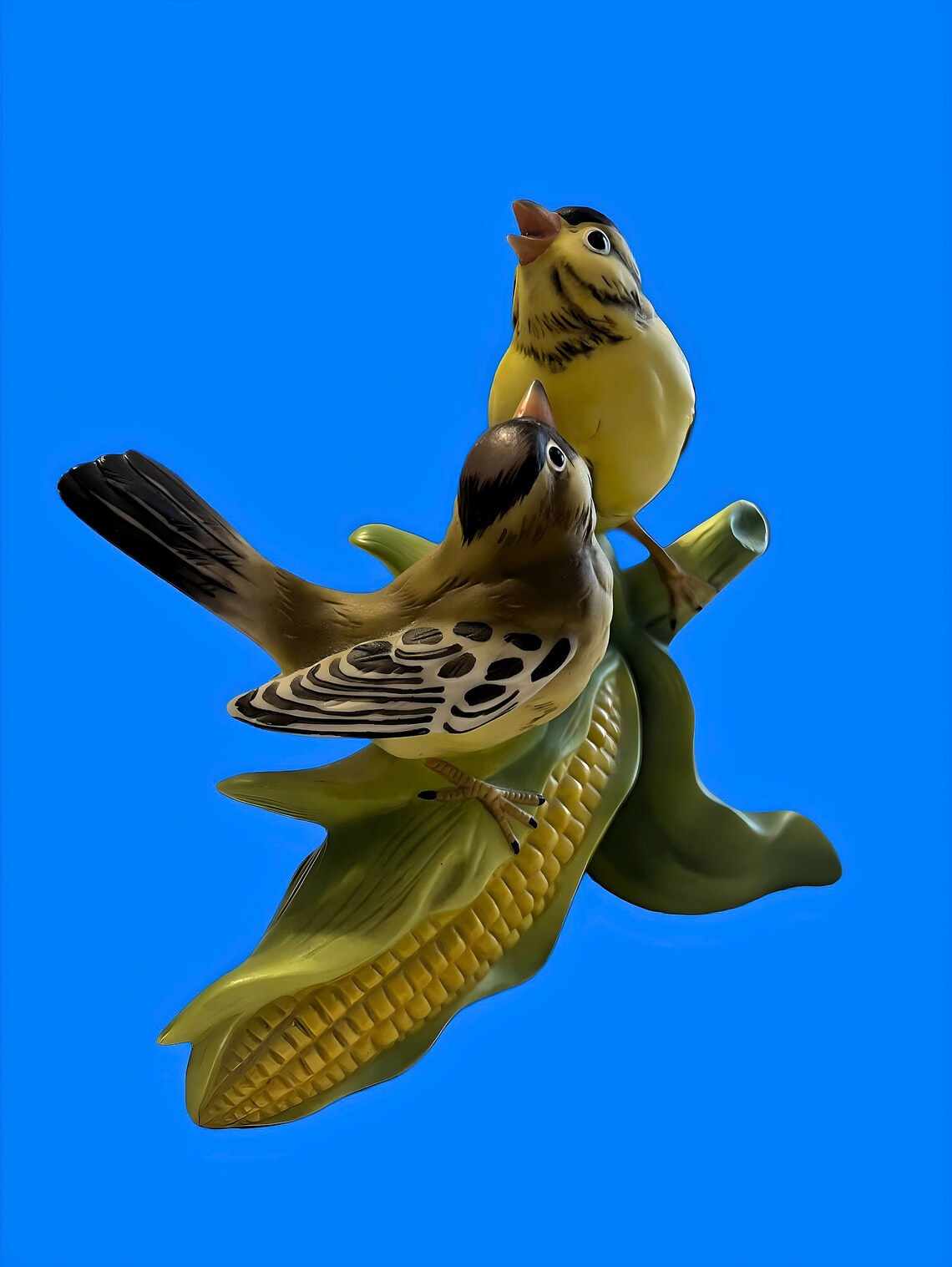 1990's Vintage Pair of Gold Finch Singing on an Ear of Corn Excellent