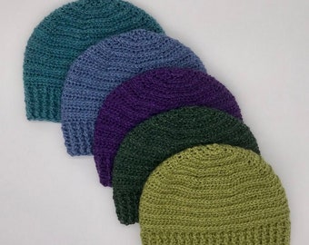 Ribbed Crochet Unisex Beanie | Adult Size | Greens, Blues, & Purples