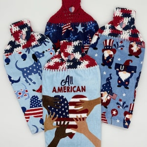 Patriotic American Crochet Top Hanging Kitchen Towel