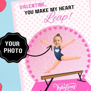Gimnasta de San Valentín, foto personalizada de gimnasia de San Valentín, tarjetas de San Valentín de gimnasia, gimnasta de San Valentín para compañeras de clase, San Valentín para niñas, personalizado