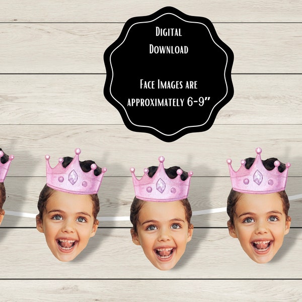 Banner de cumpleaños personalizado, Banner de foto de cara personalizado, Banner de cara, Banner de foto personalizado, Decoraciones de cara, Banner de cumpleaños de princesa