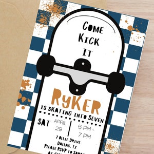 Come Kick It Skateboard Birthday Invitation Skater Invite Urban Sports Party Skate Park Birthday Invitation, digital download