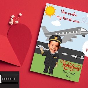 Airplane Valentines, Boy Airplane Valentine Cards, Personalized Valentine Cards, Custom Photo Valentines, Kid&#39;s Print Valentines, Caricature