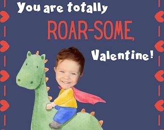 Custom Photo  Dinosaur Valentine, Printable Valentine, Child's Printable Valentine, Valentine Cards, PhotoCard