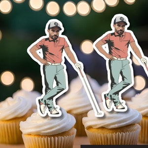 Golf Party Face Custom Photo Cupcake Topper,Personalized Golf Player Cupcake Topper,Birthday Decor, Fathers Day Golf Party Favor, Retirement