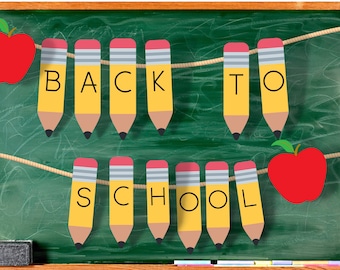 Back To Banner Schule - Druckbare Schul Bleistift Girlande - Erster Tag der Schule Party Dekor - Klassenzimmer Haus Schule Dekor - Digital Download