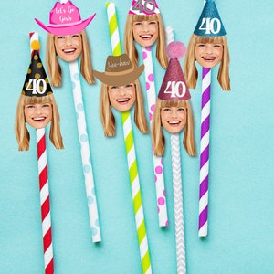 Custom Face Straws, Personalized Face, Party Straws, Personalized Straws Picture, Straw with your Face, Cowgirl Face Straws, Birthday Face
