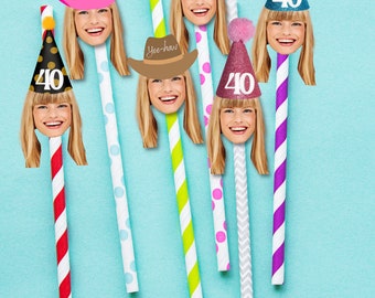 Custom Face Straws, Personalized Face, Party Straws, Personalized Straws Picture, Straw with your Face, Cowgirl Face Straws, Birthday Face