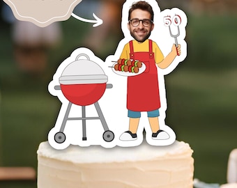 BBQ Birthday Party Toppers with Photo, BBQ Party Decorations, Bbq Dad Cake topper, Backyard Bbq Toppers, BbQ Toppers, Cake topper for Dad