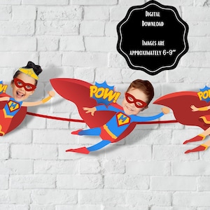 Benutzerdefiniertes Foto-Superhelden-Banner, druckbares Banner, druckbarer Kindergeburtstag, Superhelden-Gesicht, Fotokarte, digitaler Download