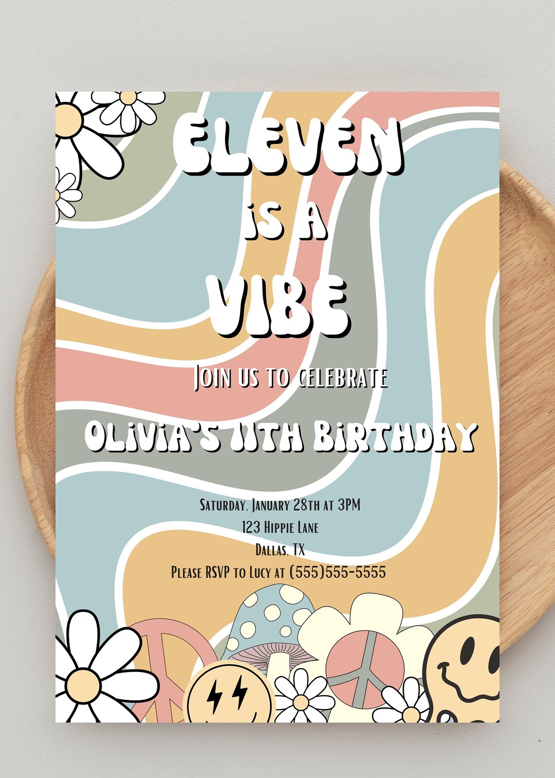 Invitación De 4to Cumpleaños De Groovy, EDITABLE Cuatro Es Una Invitación De Vibe, Invitación
