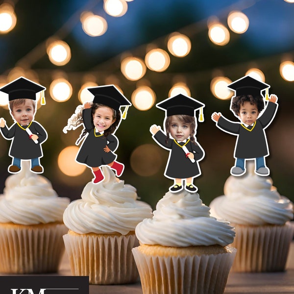 Graduation Photo Cupcake Toppers | Custom Photo Face Cupcake Toppers | Graduation Decorations | Graduate Party Favors | Printable Toppers