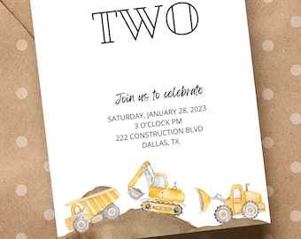 Construction Trucks Invitation, Construction Birthday Invitation, Printable Construction Truck Invitation, digital download