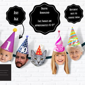 Custom Photo banner | face banner | printable | face | birthday | party | people | pets | 21st | 30th | 40th | 50th | 70th | 80th,
