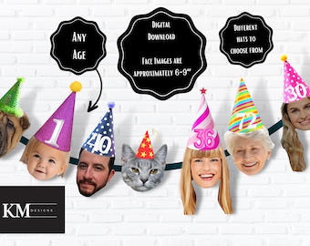 Custom Photo banner | face banner | printable | face | birthday | party | people | pets | 21st | 30th | 40th | 50th | 70th | 80th,