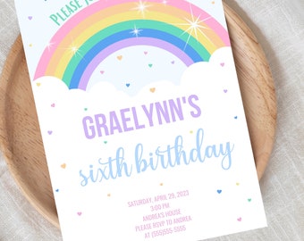 Rainbow Birthday Invitation, Colorful Rainbow Party Invite, Rainbow Sprinkle Girl Invitation, Printable Digital Download