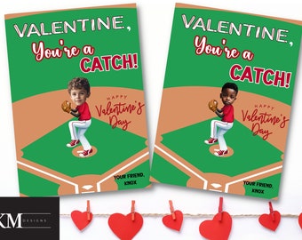 Baseball Photo Valentine, Baseball Valentine's Day cards, Custom School Valentine, Personalized Baseball Valentine, Printable Valentines