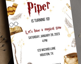 Wizard and Witch Birthday Invitation, Magical Birthday Invitation, Harry Birthday Invitation