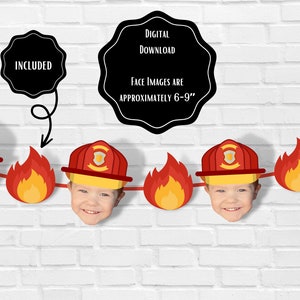 Personalized Face Banner, Fireman Birthday Party, Fireman Photo Banner, Firefighter Birthday Decorations, Digital Download, Custom Face