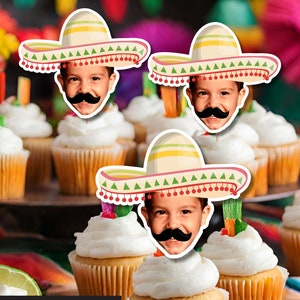 Printable Custom Photo Mexican sombrero Cupcake Topper,Personalised Face Fiesta Hat Sticker Cupcake Topper,Birthday Decor,Digital File Only