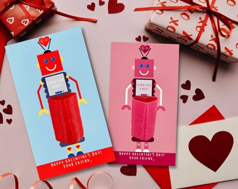 Valentine’s For Kids, Robot Valentine’s Day Cards, class Valentines, printable valentines, instant download