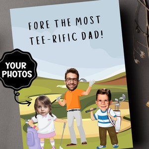 Cartão de Dia dos Pais ou Aniversário para Pais Golfistas - Fore! O Pai Mais Tee-rific - Trocadilho - Cartão para Pai - Cartão de Foto do Dia dos Pais Golfista, Imprimível