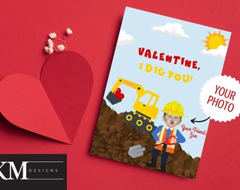 Construction Valentine, Digital Photo Valentine, Truck Valentine, Printable Valentine, Custom Photo Valentine, School Valentines, I dig you