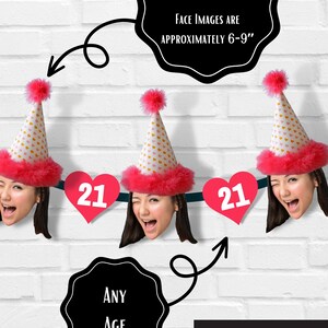 Custom Photo banner | face banner | printable | face | birthday | party | people | pets | 21st | 30th | 40th | 50th | 70th | 80th,