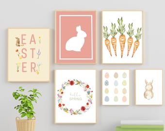 Easter Printable Wall Art Bundle, Set of 6 Spring Home Decor, Minimalist Gallery Wall Art, Watercolor Pastel Art Prints Digital Download