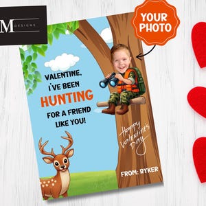 Tarjeta de San Valentín personalizada con un cazador de ciervos, tarjeta de San Valentín para el aula de cazadores, tarjetas de San Valentín con fotos de caza, tarjetas de San Valentín con camuflaje, tarjetas de San Valentín para niños