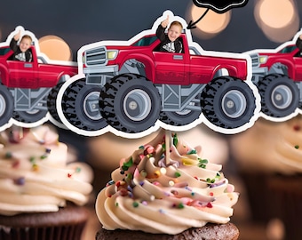 Décorations de cupcakes avec photo de fête Monster Truck, Décorations de cupcakes visage Monster Truck, Décorations de fête, Cadeaux Monster Truck, Photo de décoration