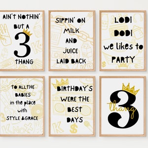 Hip hop birthday prints, 6 customized digital prints for nuthin’ but a 3 Thang birthday, hip hop birthday, 90s rap party.