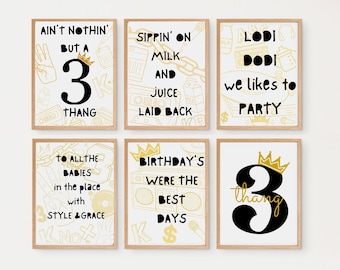 Hip hop birthday prints, 6 customized digital prints for nuthin’ but a 3 Thang birthday, hip hop birthday, 90s rap party.