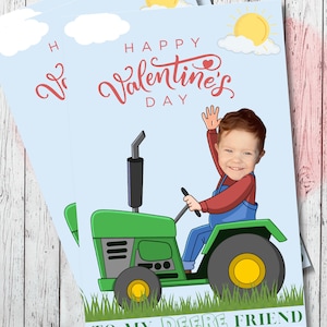 Tractor Valentines, Tractor Valentine con foto personalizada, Tarjeta de San Valentín con tractor personalizada, Tarjetas de San Valentín, Descarga instantánea de San Valentín