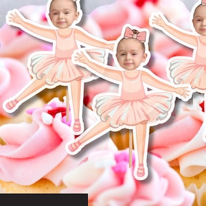 PRINTABLE Ballerina Personalized Face Cupcake Toppers, Photo Ballerina, Birthday Decorations, Girl Party, Digital Download, Ballet, Tutu