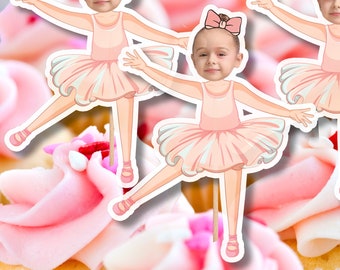 PRINTABLE Ballerina Personalized Face Cupcake Toppers, Photo Ballerina, Birthday Decorations, Girl Party, Digital Download, Ballet, Tutu