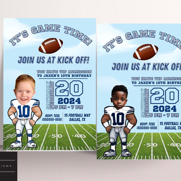 Football Photo Invitation, Custom Picture Football Invite, Football Birthday Party, Caricature Football Invitation, Sports Invitation,