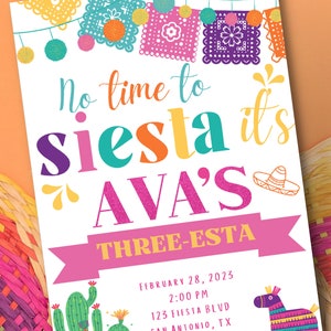 Three-esta Invitation, Three-esta Birthday Invitation, 3rd Birthday Invitation, Fiesta Invitation, instant download