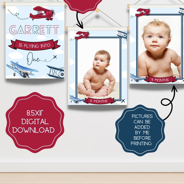 Airplane Photo Banner, Airplane First Year Photo Banner, Airplane Banner, First Birthday Photo Banner, Airplane Birthday Decorations, custom