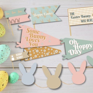 Oh Hoppy Day Easter Pennants, Some Bunny Loves You, Easter Decor, Easter Printable, DIY Decor, Printable Pennant, Easter Garland