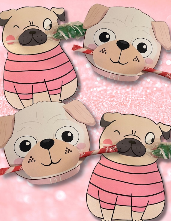 Pug Valentine's Day Cards for Kids, Dog Valentines Puppy