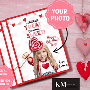 Personalisierte Valentinstag Karte für Kinder | Lollipop Einsatz für Klassenzimmer | Maßgeschneiderte Leckereien für die Schulferienparty | Foto Valentinstage