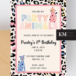 Party Animal Birthday Invitation | Printable Girl Birthday Invite | Wild One Safari Theme | Rainbow Leopard Party | Wild Animal Birthday