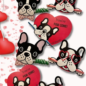 Valentinstag für Kinder, französische Bulldogge Valentinstagskarten, druckbare Frenchie Valentinstagskarten, sofortiger Download