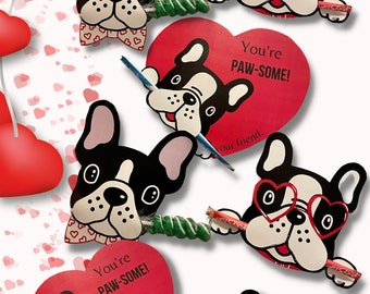 Dog Valentine’s for kids, French bulldog Valentine’s Day cards, printable Frenchie Valentine’s Day Cards, instant download