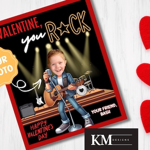 Gitarren-Rockstar-Valentinsgrüße, Gitarren-Foto-Valentinsgrüße, personalisierte Valentinskarten, benutzerdefinierte Valentinsgrüße, Kinder-Valentinsgrüße, Karikatur
