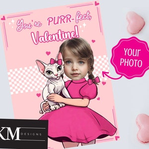 Cat Valentine, Photo Valentine, Hot Pink Dolly Valentine, Cat lover picture Valentine, School Valentines Day cards, Printable Valentine