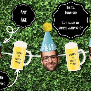 Custom Photo banner | face banner | printable | face | birthday | party | people | pets | 21st | 30th | 40th | 50th | 70th | 80th,