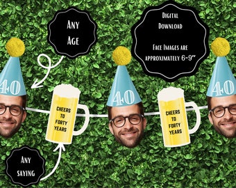 Custom Photo banner | face banner | printable | face | birthday | party | people | pets | 21st | 30th | 40th | 50th | 70th | 80th,
