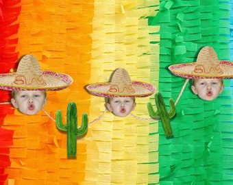 Banner de festa Fiesta personalizado com rosto, decorações de festa de aniversário de Fiesta Mexicana, banner de foto Sombrero, aniversário, banner de rosto personalizado